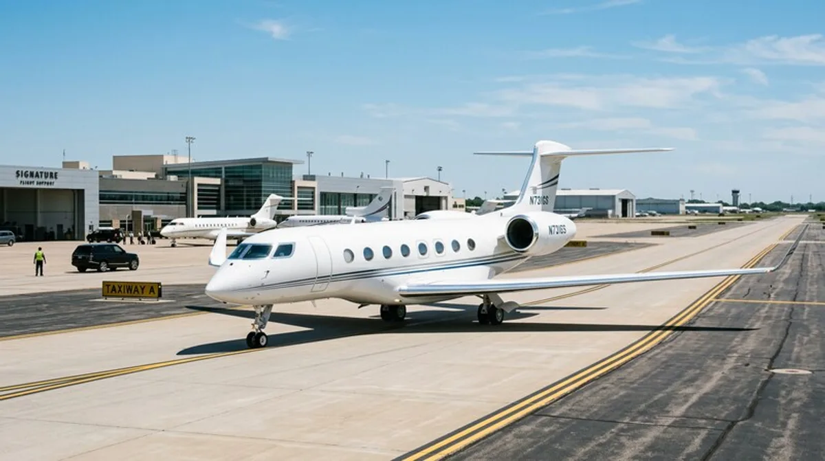 Paris Hilton Privatjet auf sonniger Landebahn